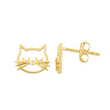 14K Yellow Gold Polished Cat Face Stud Earring
