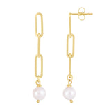 14K Yellow Gold Freshwater 8.5 - 9mm Pearl Drop Paperclip Link Earrings