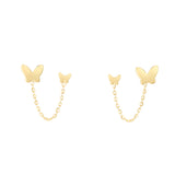 14K Yellow Gold Duo Butterfly Chain Earrings. Intended to wear in two holes.