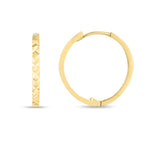 14K Yellow Gold Diamond Cut Round Huggie Hoops with Snap Clasp