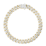 14K Yellow Gold 8mm White Pave Lite Miami Cuban 8.25 Chain Bracelet with Box (Both Side Push) Clasp.