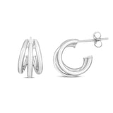 Sterling Silver Polished Triple Row Hoops with Push Back closure.