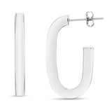 Sterling Silver Polished 40mm Thick Oval Link C Hoops with Push Back closure.