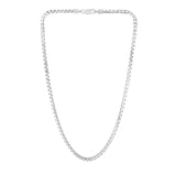 Sterling Silver 3.9mm Rockstar Cut Round Box 8 Chain Bracelet with Lobster Clasp. Item has rhodium finish.