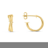 14K Yellow Gold Polished Crossover Hoops Earrings with Push Back Clasp