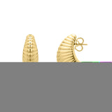 14K Gold Graduated Puffy Ribbed Shell Hoops with Push Back clasp