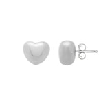 Sterling Silver Polished Puffed Small Heart Studs with Push Back Clasp. Item has rhodium plating.