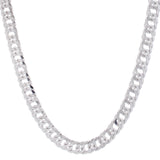 Sterling Silver 9.3mm 8.5 Flat Miami Cuban Chain Bracelet with Lobster Clasp. Item is rhodium plated.