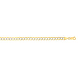 14K Yellow Gold 5.7mm White Pave Curb 7 Chain Bracelet with Lobster Lock
