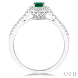 6x4 MM Oval Shape Emerald and 1/5 Ctw Round Cut Diamond Precious Ring in 10K White Gold