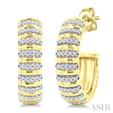 1/4 Ctw Ribbed Round Cut Diamond Pirouette Half Hoop Earrings in 14K Yellow Gold