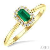 5x3 MM Octagonal Shape Emerald and 1/20 Ctw Round Cut Diamond Halo Precious Ring in 10K Yellow Gold