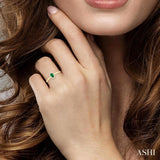 5x3 MM Octagonal Shape Emerald and 1/20 Ctw Round Cut Diamond Halo Precious Ring in 10K Yellow Gold