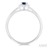 3.25 MM Round Sapphire and 1/20 Ctw Single Cut Diamond Halo Precious Ring in 10K White Gold