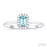 5x3 MM Octagonal Shape Aquamarine and 1/20 Ctw Single Cut Diamond Halo Semi-Precious Ring in 14K White Gold