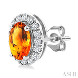 5x3 MM Oval Shape Citrine and 1/8 Ctw Round Cut Diamond Halo Semi-Precious Stud Earrings in 14K White Gold