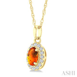 5x3 MM Oval Shape Citrine and 1/20 Ctw Round Cut Diamond Halo Semi-Precious Pendant with Chain in 10K Yellow Gold