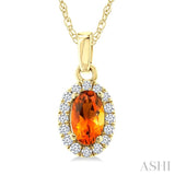 5x3 MM Oval Shape Citrine and 1/20 Ctw Round Cut Diamond Halo Semi-Precious Pendant with Chain in 10K Yellow Gold