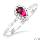 5x3 MM Pear Shape Pink Tourmaline and 1/20 Ctw Single Cut Diamond Halo Semi-Precious Ring in 14K White Gold
