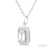 6x4 MM Octagonal Shape White Topaz and 1/6 Ctw Round Cut Diamond Halo Semi-Precious Pendant with Chain in 10K White Gold