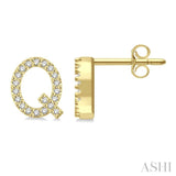 1/8 Ctw Initial 'Q' Single Cut Diamond Earrings in 10K Yellow Gold