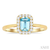 6x4 MM Octagonal Shape Aquamarine and 1/6 Ctw Round Cut Diamond Halo Semi-Precious Ring in 14K Yellow Gold