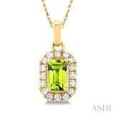 5x3 MM Octagonal Shape Peridot and 1/20 Ctw Single Cut Diamond Halo Semi-Precious Pendant with Chain in 10K Yellow Gold