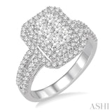1 1/4 Ctw Round Cut Diamond Octagon Shape Lovebright Ring in 14k White Gold
