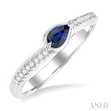 5x3 MM East-West Set Pear Cut Sapphire and 1/20 Ctw Single Cut Diamond Precious Fashion Ring in 14K White Gold