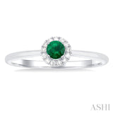 3.25 MM Round Emerald and 1/20 Ctw Single Cut Diamond Halo Precious Ring in 10K White Gold