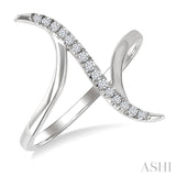 1/10 Ctw Wave Connected Bypass Center Round Cut Diamond Fashion Ring in 10K White Gold