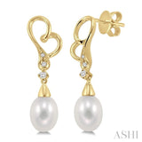 8x6 MM Cultured Pearls and 1/20 Ctw Round Cut Diamond Earrings in 10K Yellow Gold