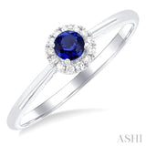 3.25 MM Round Sapphire and 1/20 Ctw Single Cut Diamond Halo Precious Ring in 14K White Gold