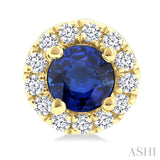 3.25 MM Round Sapphire and 1/10 Ctw Single Cut Diamond Halo Precious Stud Earrings in 10K Yellow Gold