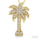 1/10 Ctw Palm Tree Single Cut Diamond Pendant in 10K Yellow Gold with Chain