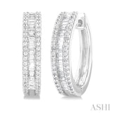 1/2 Ctw Baguette and Round Cut Diamond Fashion Hoop Earring in 14K White Gold