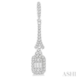 5/8 Ctw Long Baguette & Round Cut Diamond Earrings in 14K White Gold