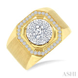 1 3/8 Ctw Octagonal Shape Lovebright Round Cut Diamond Men's Ring in 14K Yellow and White Gold