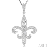 3/4 Ctw Round Cut Diamond Fleur De Lis Pendant in 14K White Gold with Chain