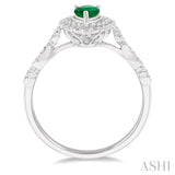 6x4 MM Pear Shape Emerald and 1/6 Ctw Round Cut Diamond Precious Ring in 10K White Gold
