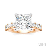 1 1/3 Ctw Princess Shape Emerald and Round Cut Diamond Semi-Mount Engagement Ring in 14K Rose and White Gold