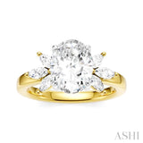 1/2 Ctw Akari Oval Shape Marquise and Round Cut Diamond Semi-Mount Engagement Ring in 14K Yellow and White Gold