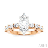 7/8 Ctw Marquise Shape Oval and Round Cut Diamond Semi-Mount Engagement Ring in 14K Rose and White Gold