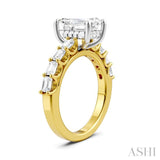 7/8 Ctw Emerald Shape Emerald and Round Cut Diamond Semi-Mount Engagement Ring in 14K Yellow and White Gold