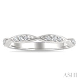 1/10 Ctw Marquise Carved Link Round Cut Diamond Stackable Wedding Band in 14K White Gold
