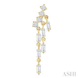 3/4 Ctw Mini Chandelier Baguette and Round Cut Diamond Fashion Long Earrings in 14K Yellow Gold