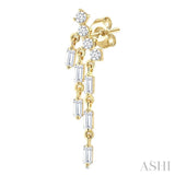 3/4 Ctw Mini Chandelier Baguette and Round Cut Diamond Fashion Long Earrings in 14K Yellow Gold