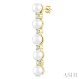 4MM Cultured Pearl and 1/4 Ctw Round Cut Diamond Fashion Earrings in 14K Yellow Gold