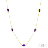 1/4 Ctw Marquise Cut 8X4MM Amethyst and Round Cut Diamond Station Necklace in 10K Yellow Gold