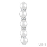 1/6 Ctw 4MM White Pearl and Round Cut Diamond Fashion Hoop Earrings in 10K White Gold